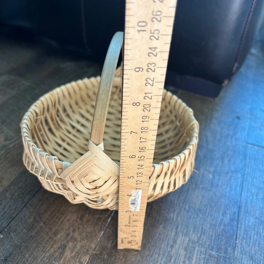 Vintage Handwoven Gods Eye Melon Basket Natural Wood Ribbed Gathering Basket